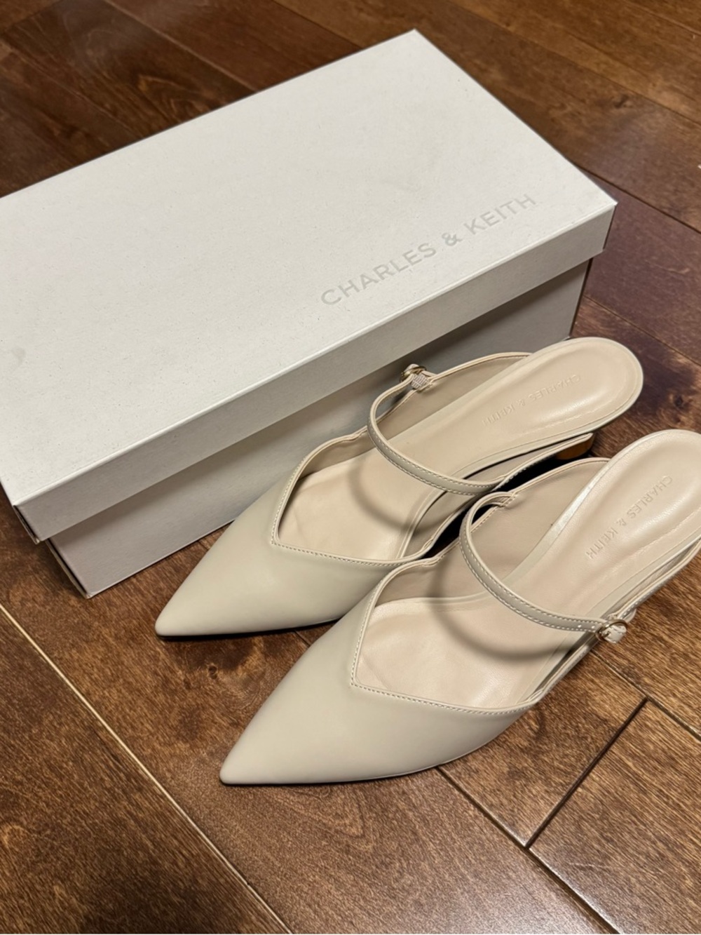 Charles & Keith Beige Pointed Heel Mules